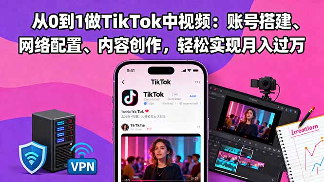 从0到1做TikTok中视频：账号搭建、网络配置、内容创作，轻松实现月入过万-创业攻略