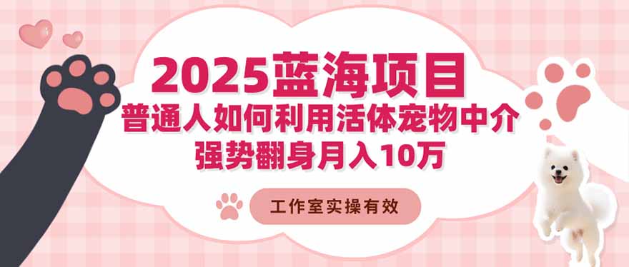 2025蓝海项目：普通人如何利用活体宠物中介，强势翻身月入10万-创业攻略