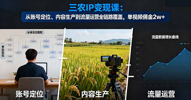 三农IP变现课：从账号定位、内容生产到流量运营全链路覆盖，单视频佣金2w+-创业攻略