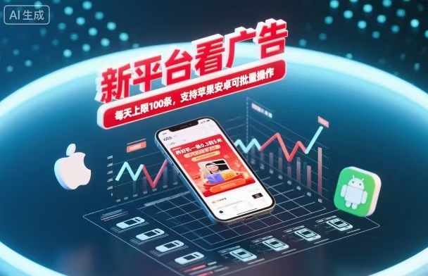 新台看广告，养好机一条5毛到5块，单机日入30到100，支持苹果安卓，可批量操作。-创业攻略