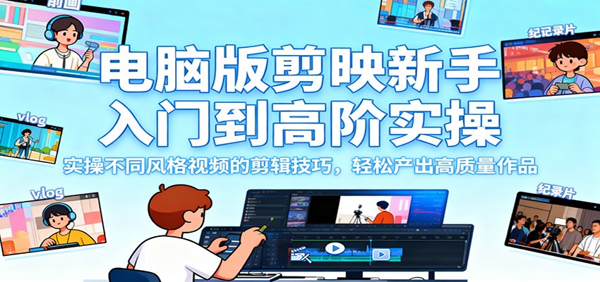 电脑版剪映新手入门到高阶实操，实操不同风格视频的剪辑技巧，轻松产出高质量作品-创业攻略