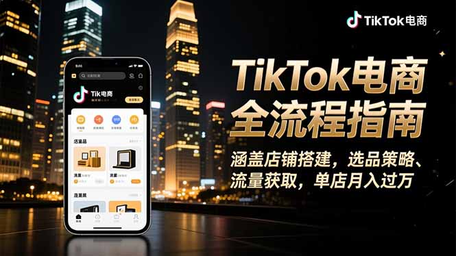 TikTok电商全流程指南，涵盖店铺搭建、选品策略、流量获取，单店月入过万-创业攻略