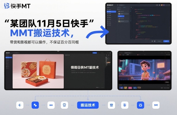 某团队11月5日快手MT搬运技术，带货和影视都可以操作，不保证百分百同框，自测-创业攻略